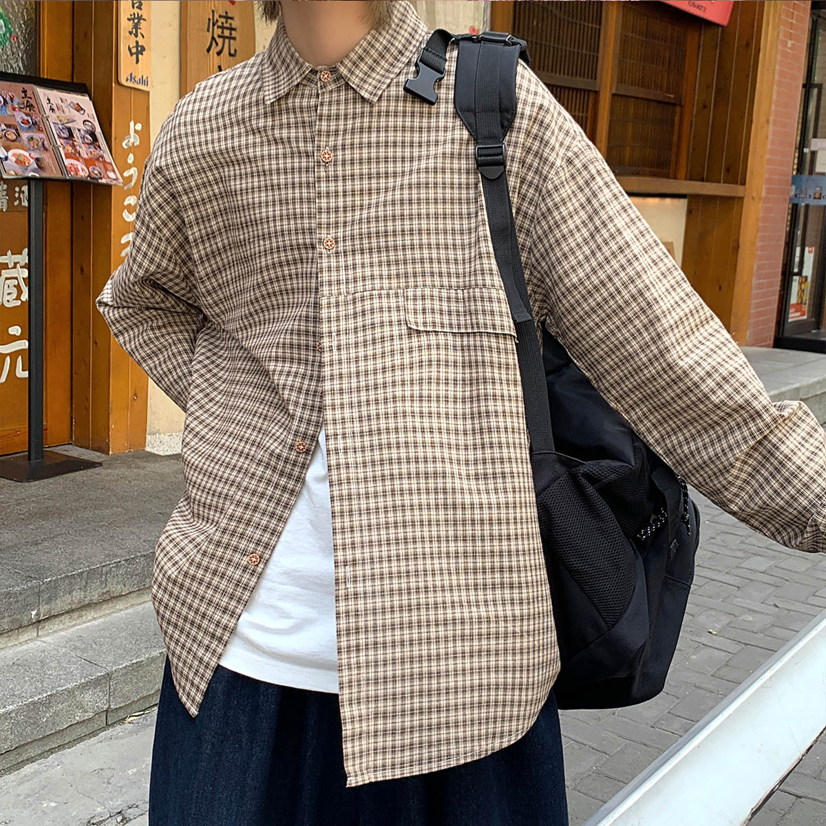 大货已出衬衫男长袖百搭韩版学生休闲港风格子衬衣外套CSD1p48,男装衬衫,电商B413-1