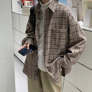 衬衫男港风格子休闲韩版潮流百搭帅气超火男衬衣宽松外套DX125P60,网上最火的穿衣搭配图片