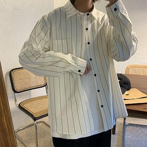 衬衫男长袖竖条纹秋季bf韩版潮流百搭帅气港风休闲衬衣cc127 p40图片