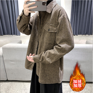 加绒加厚大码衬衫男秋装韩版潮流帅气港风衬衣休闲外套DX35 P70图片