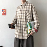 大码男装潮牌格子长袖衬衫男宽松加肥加大码胖子衬衣外套C199P35，男装衬衫，电商B413-1