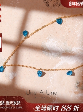 法国设计une a une正品petits coeurs多切面彩色水晶爱心悬挂项链