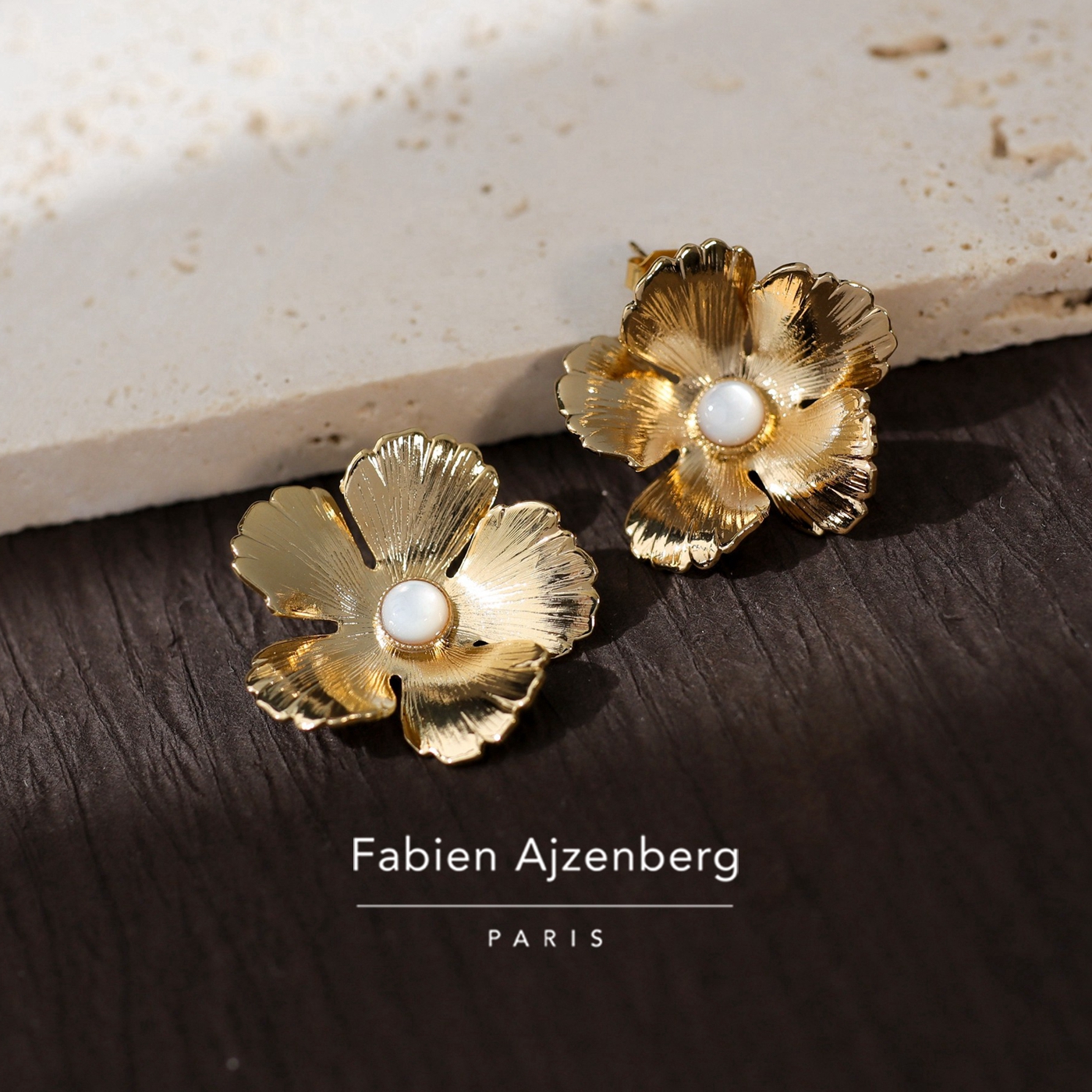 巴黎Fabien Ajzenberg代购Fleur母贝孔雀石青金石天然石花朵耳钉