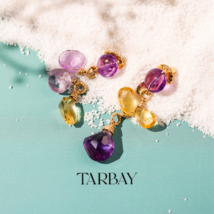 TARBAY 小众14K金Alda紫水晶黄水晶不规则排列精致优雅AB款耳钉