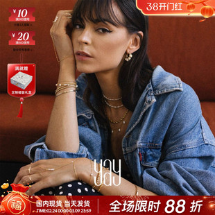 巴黎14K金设计师品牌 YAY 手工绕线玫瑰花纤细链条耳钉戒指手项链