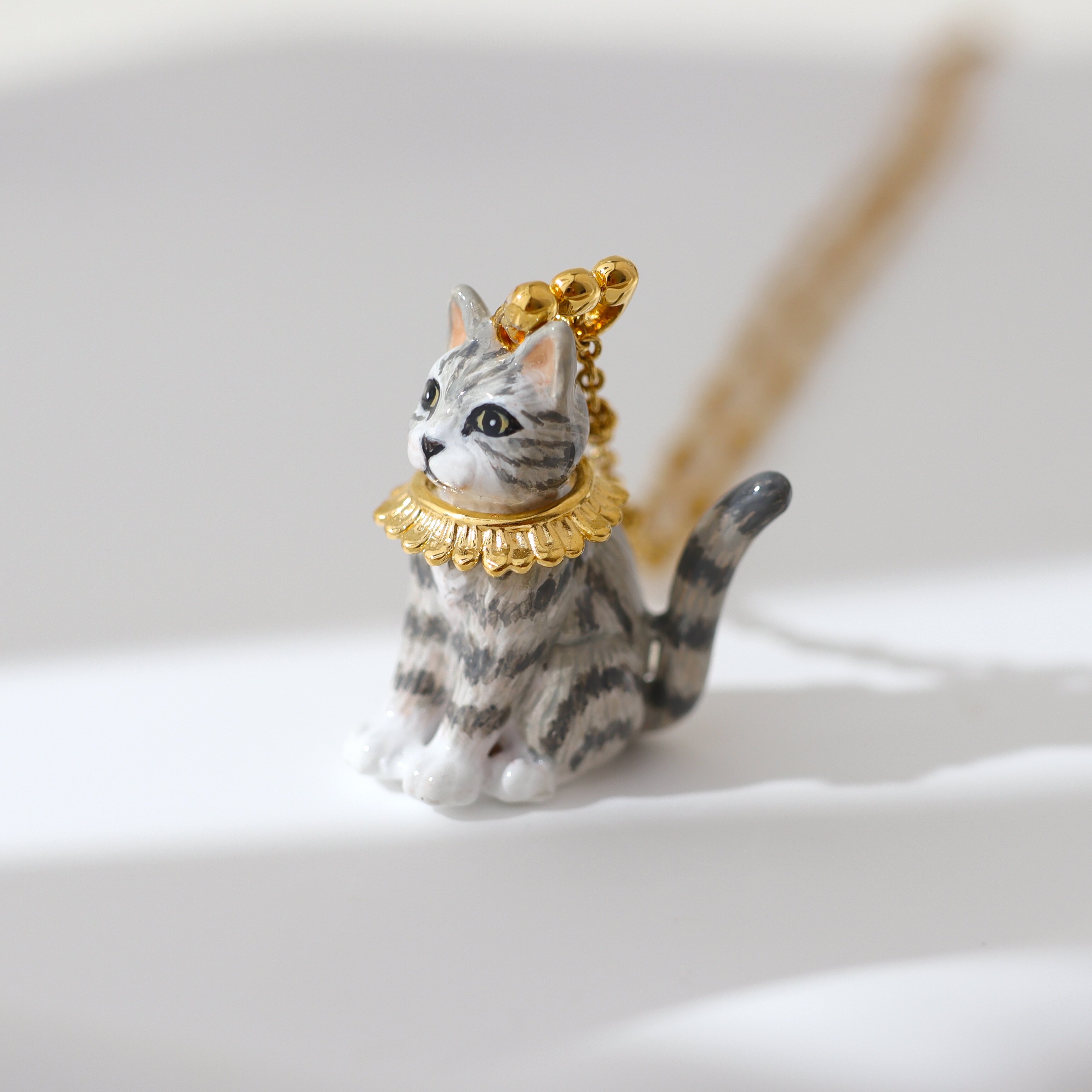 小众设计师yuniqueBACKYARD拐杖糖加菲猫灰白英短虎斑猫项链吊坠