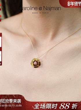 巴黎Caroline Najman正品代购FRIDA金色小花朵红纹石花蕊精致项链