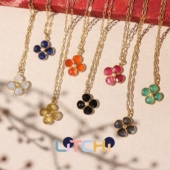 巴黎LITCHI正品 Trefle幸运四叶草花朵多色天然石切面耳环项链 代购