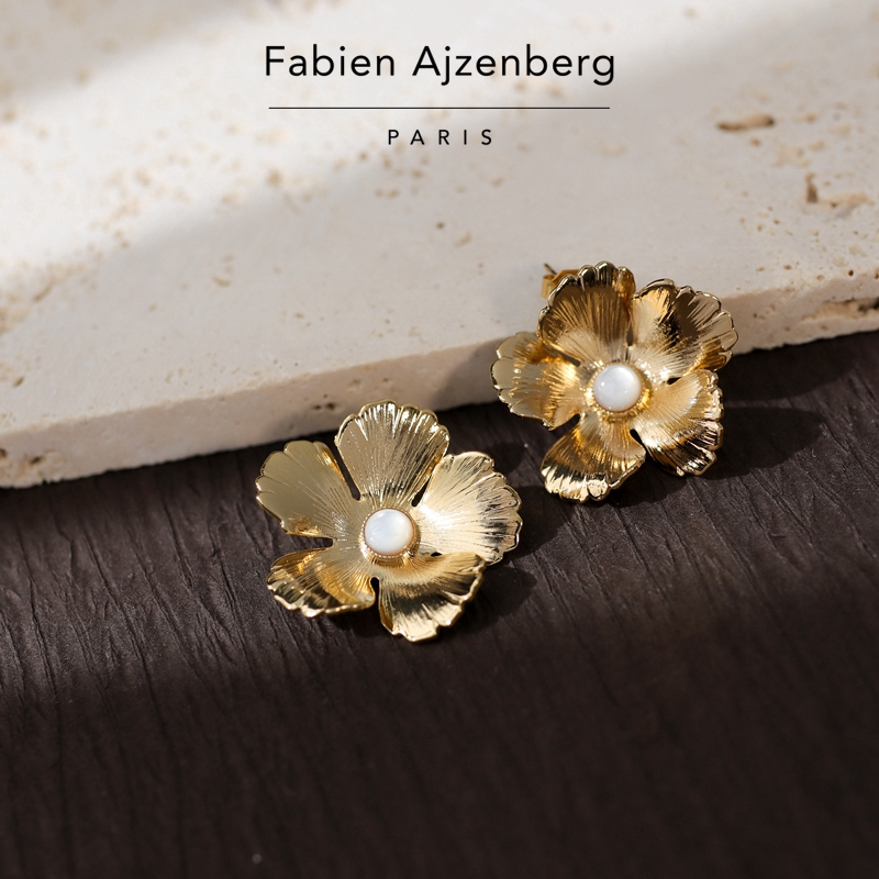 巴黎Fabien Ajzenberg代购Fleur母贝孔雀石青金石天然石花朵耳钉