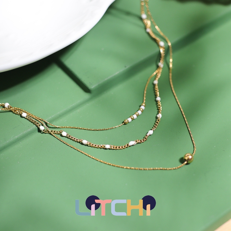 巴黎LITCHI正品代购Anna彩色珐琅小米珠金色转运珠3层叠戴项链