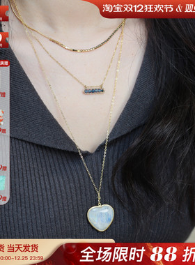 法国设计师une a une正品代购coeur爱心天然石光泽感纹理毛衣项链