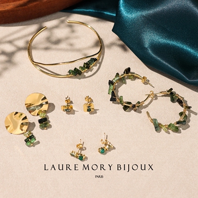 巴黎Laure Mory代购Louise绿玛瑙拉长石碧玺几何精致知性手镯耳钉