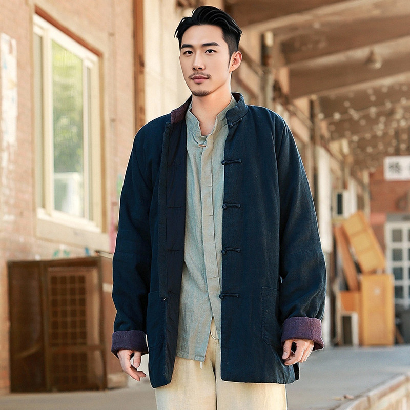 楠新中式唐装棉衣男冬季加厚中国风盘扣棉袄复古外套袄子青晏