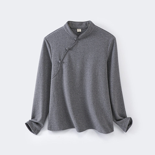 高含棉舒适针织盘扣打底衫复古