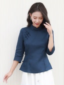 女装 亚麻民国复古改良斜襟盘扣中式 慧如 七分袖 龙妙旗袍上衣春秋