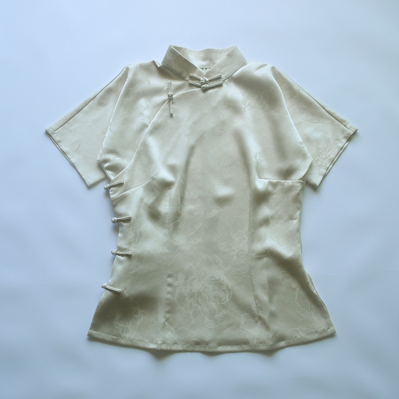 龙妙旗袍上衣 夏季新款短袖连袖真醋酸提花女服民国中式女装 米色