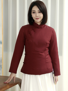 龙妙中式棉袄冬装 保暖棉衣复古盘扣上衣女斜襟改良棉服枣红/藏蓝