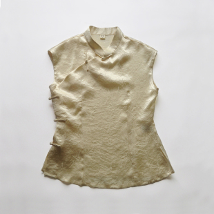 2025夏季 女装 新款 真醋酸提花中式 竹疏米黄 小连袖 龙妙旗袍上衣