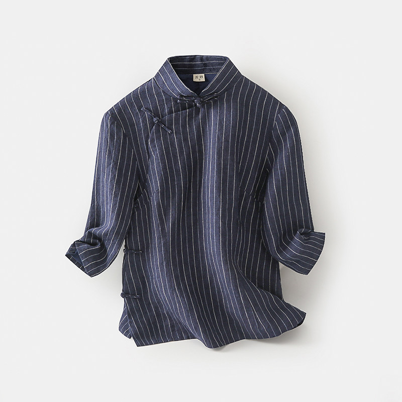 龙妙旗袍上衣秋季 色织纯亚麻七分袖复古高档中式女装质朴条纹,女装/女士精品,上衣,淘宝优惠券,粉丝福利购,淘宝优惠卷