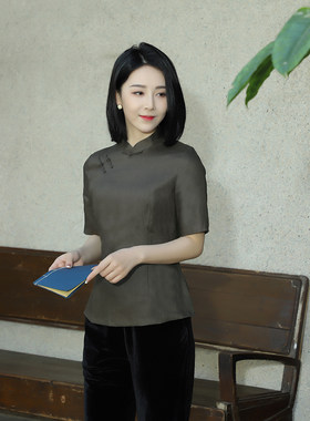 龙妙四分中袖旗袍上衣改良盘扣