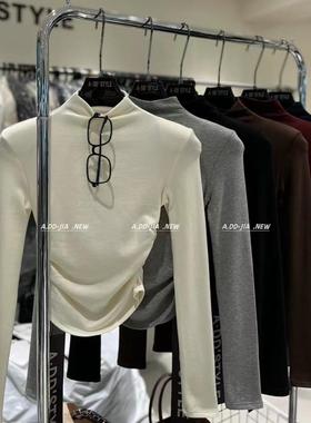 ADD加厚磨毛高领T恤韩版冬季新款显瘦褶皱设计感长袖T恤打底衫女