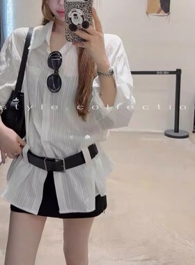 ADD白色衬衫2026春季新款韩版洋气百搭显瘦口袋设计感衬衣配腰带