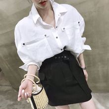 饰女长袖 宽松衬衫 2019韩国东大门春秋新款 复古翻领设计感大口袋装