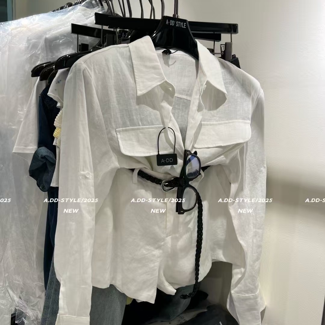 ADD套装25夏季新款韩版百搭宽松显瘦长袖防晒衬衫+高腰短裤两件套