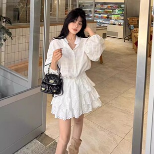 气质收腰显瘦蕾丝拼接设计感衬衫 蛋糕裙女 新款 ALA连衣裙2026春季