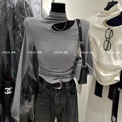 纯欲显瘦挂脖镂空设计感打底衫