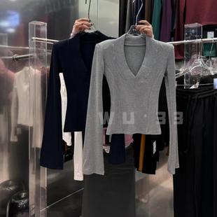 性感显瘦深v领设计感羊绒上衣内搭打底衫 新款 上衣女 冬季 wu.33韩版