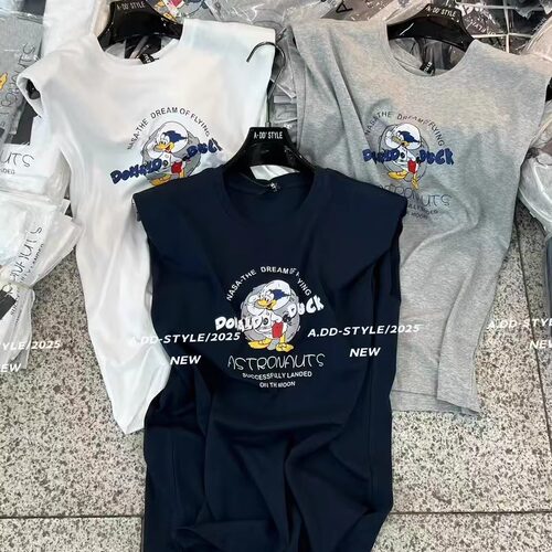 卡通印花设计感无袖背心辣妹上衣