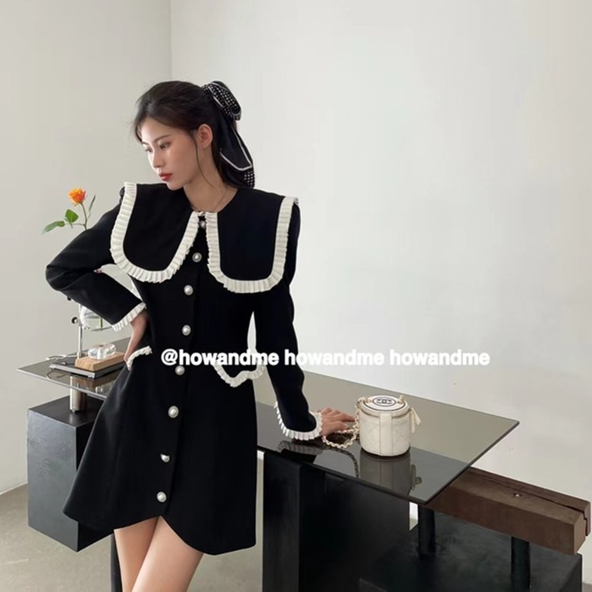 2026早春新款气质收腰显瘦长袖西装连衣裙名媛风娃娃领黑色短裙子,女装/女士精品,连衣裙,淘宝优惠券,粉丝福利购,淘宝优惠卷