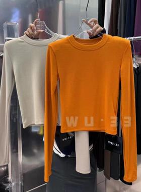 wu33冬2025新韩版圆领设计感长袖加绒T恤修身显瘦百搭打底衫上衣