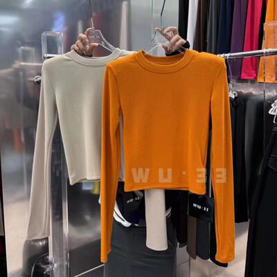 wu33冬2025新韩版圆领设计感长袖加绒T恤修身显瘦百搭打底衫上衣