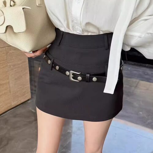 高腰显瘦设计感西装裙短裙配腰带