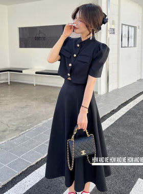 显瘦泡泡袖短袖西服高腰半身裙