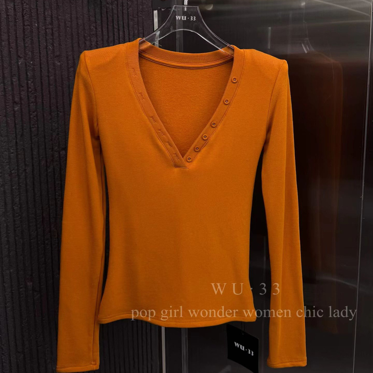 洋气百搭显瘦设计感v领打底衫