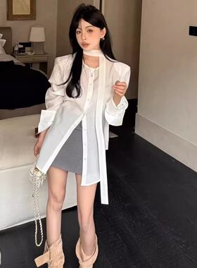 洋气百搭显瘦飘带设计感防晒衬衫