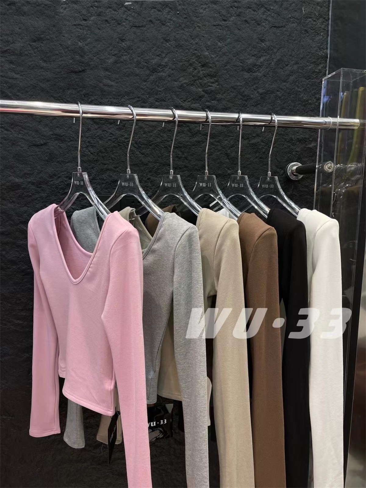 v领上衣纯欲辣妹加绒加厚弹力T恤