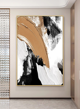 手绘油画立体抽象黑白棕色轻奢极简装饰画玄关肌理画客厅沙发挂画