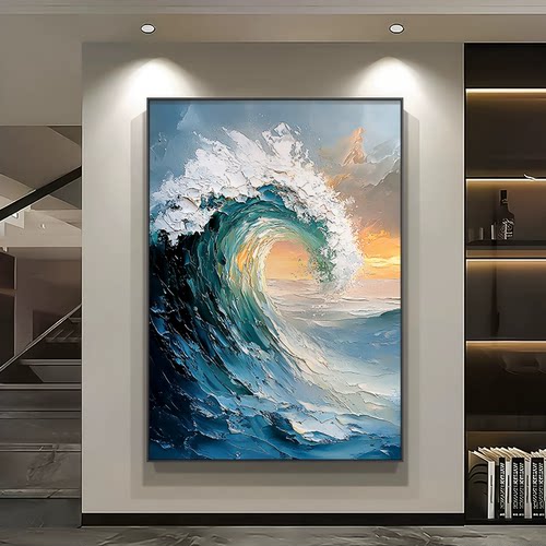 风生水起玄关立体画走廊手绘油画简约肌理客厅挂画办公室高级壁画