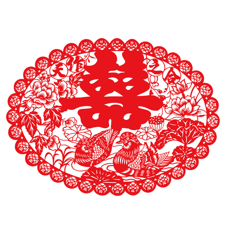 结婚用品喜字植绒布镂空剪纸窗花新房婚房卧室布置压床头大号墙喜