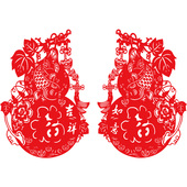 葫芦福字剪纸窗花植绒布镂空玻璃门贴纸过年春节马年画年年有余