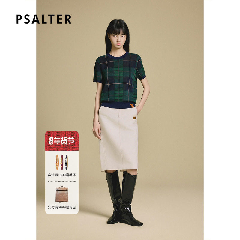 PSALTER诗篇学院风格纹图案圆领短袖针织衫2025秋款