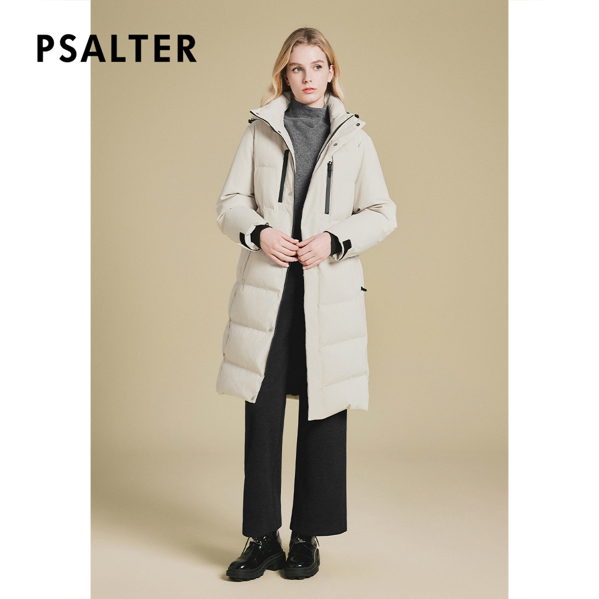 PSALTER诗篇连帽立领鹅绒填充长款风衣式羽绒服女冬款