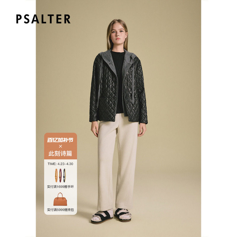 诗篇专选桑蚕丝填充连帽宽松绵羊皮皮羽绒外套2025款