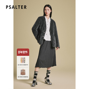 诗篇专选一手长V领H廓形桑蚕丝填充内胆水貂皮草外套2025春款