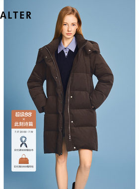 诗篇专选复古灯芯绒连帽中长款宽松羽绒服女2026春季新款