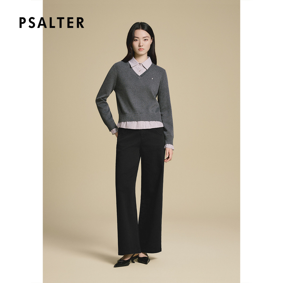 诗篇专选学院风毛织上衣拼接衬衣针织衫上衣2025冬款